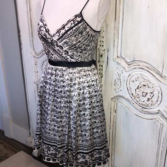 Arden B. 100% Silk Black and White Print Waisted Gathered Spaghetti Strap Dress - Picture 3 of 13
